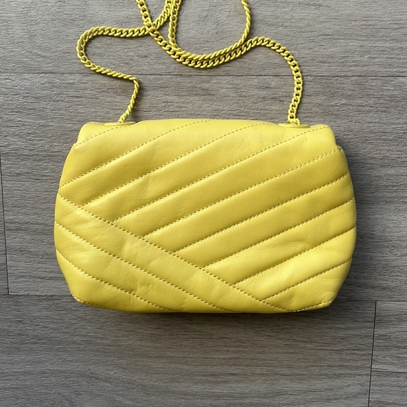 Tory Burch Kira Chevron Leather Mini Shoulder Bag Neon Green Yellow - Picture 5 of 9